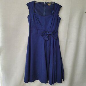 Lindy Bop Dress Womens L Blue Cotton Stretch 50s Inspired Trad Wife Bow Accent